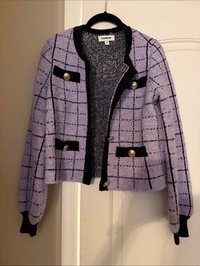 Express Lavender Check Tweed Blazer with Black Trim